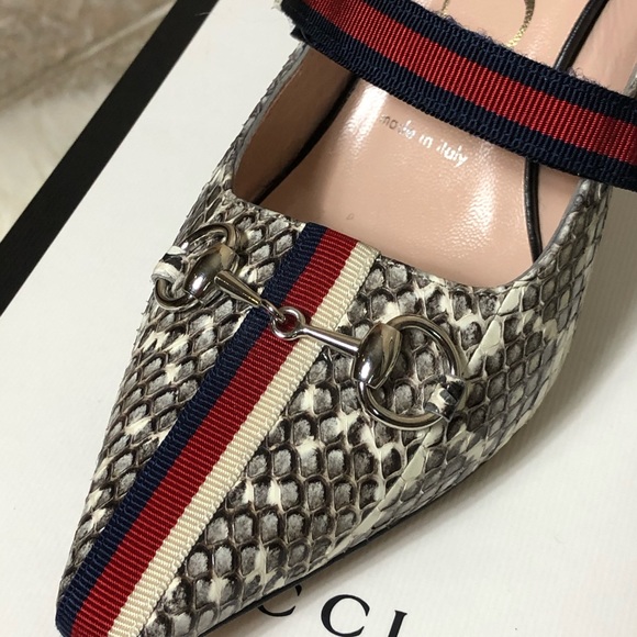 Gucci Horsebit Web Python Leather Mules - Picture 5 of 10